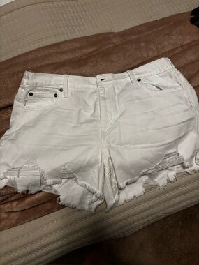 aerie White Distressed Jean Shorts